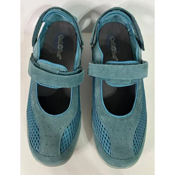 Orthofeet Woman's X-Wide 11 2E Teal Mary Jane Comfortable Shoes Adjustable Strap - Picture 3 of 7